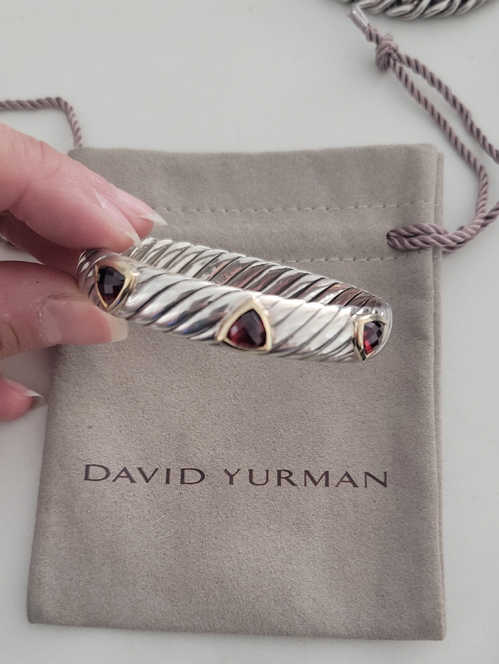 David Yurman Hampton Bangle Bracelet- Garnet, Sterling Silver & 18k Gold